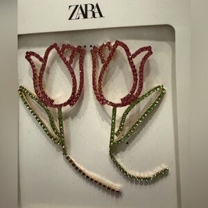 Zara Pink and Green Tulip Outline Crystal Drop Earrings Special Edition